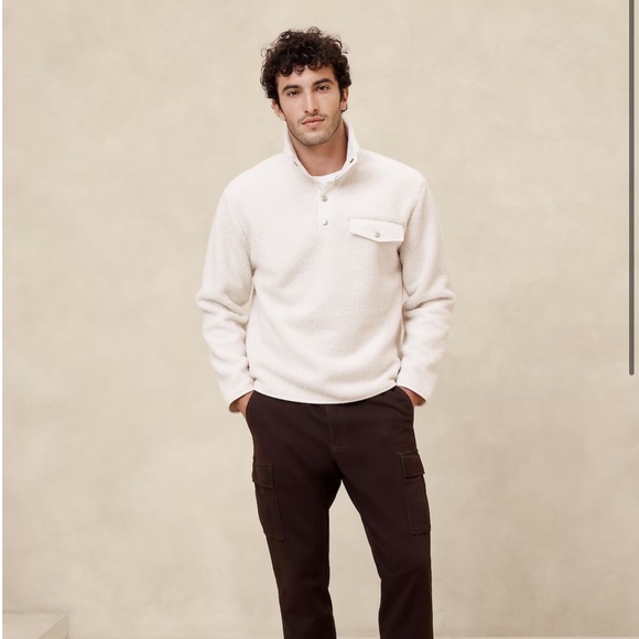 NWT Banana Republic Men’s Sherpa Quarter Snap Size LARGE TALL - Picture 2 of 9